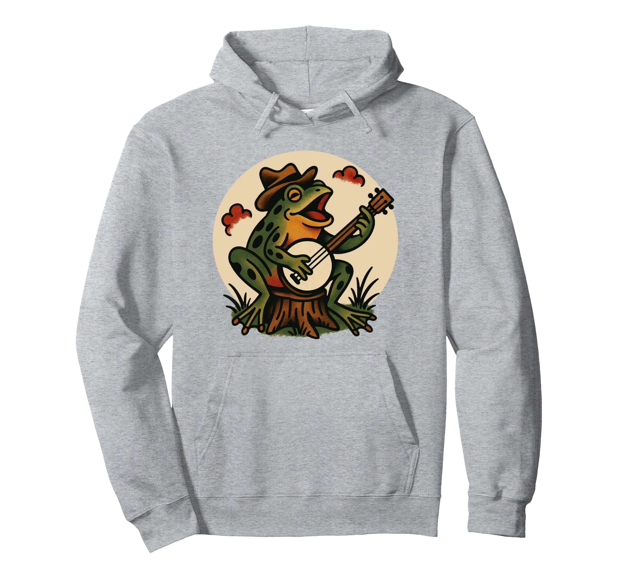 Frog Banjo Tattoo Flash American Hoodie - Minimalist Print for Adults - T-Shirt, Sweatshirt, Hoodie