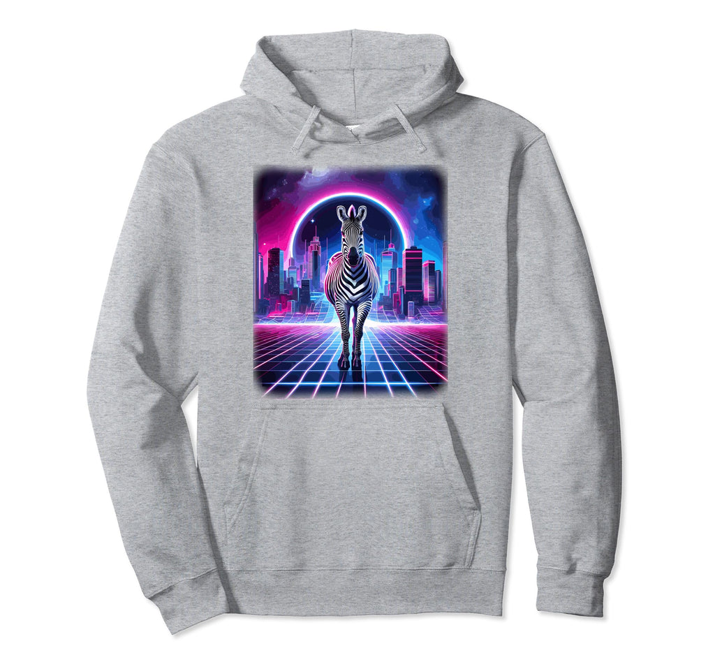 Synthwave Aesthetic Zebra Lover 80S Zebra Hoodie - Novelty Apparel Unisex - T-Shirt, Sweatshirt, Hoodie