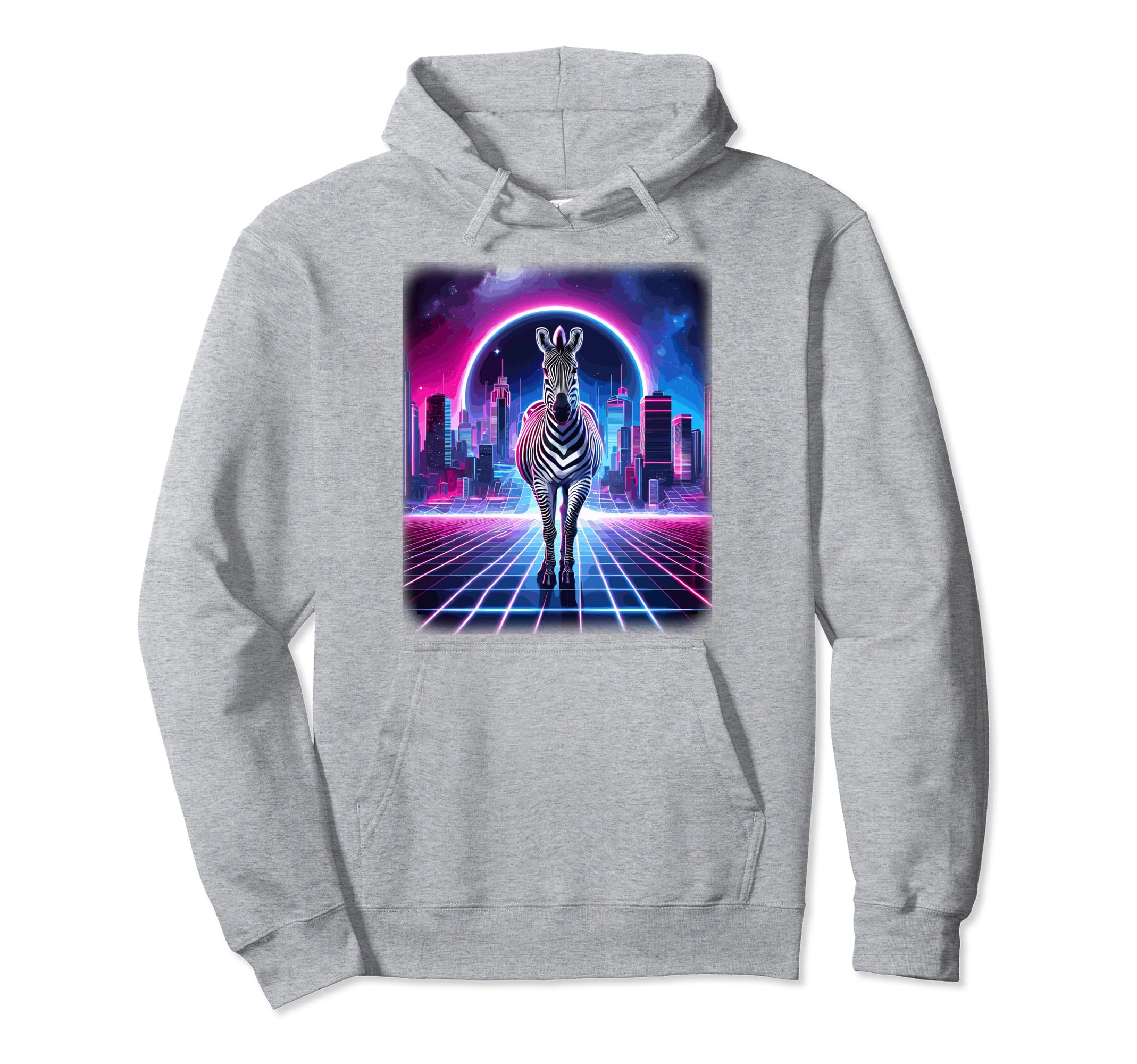 Synthwave Aesthetic Zebra Lover 80S Zebra Hoodie - Novelty Apparel Unisex - T-Shirt, Sweatshirt, Hoodie