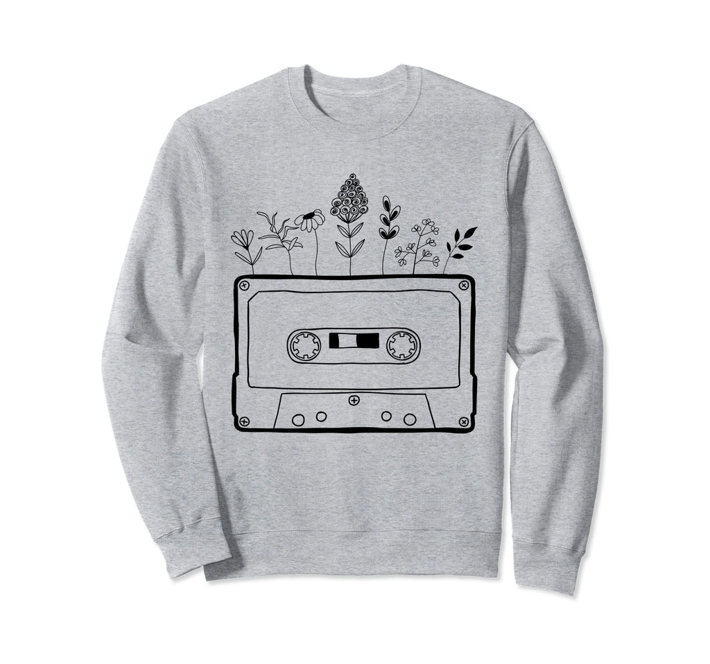 Floral Flower Cassette Tape Vinyl Sweatshirt - Novelty Apparel for Adults - T-Shirt, Sweatshirt, Hoodie