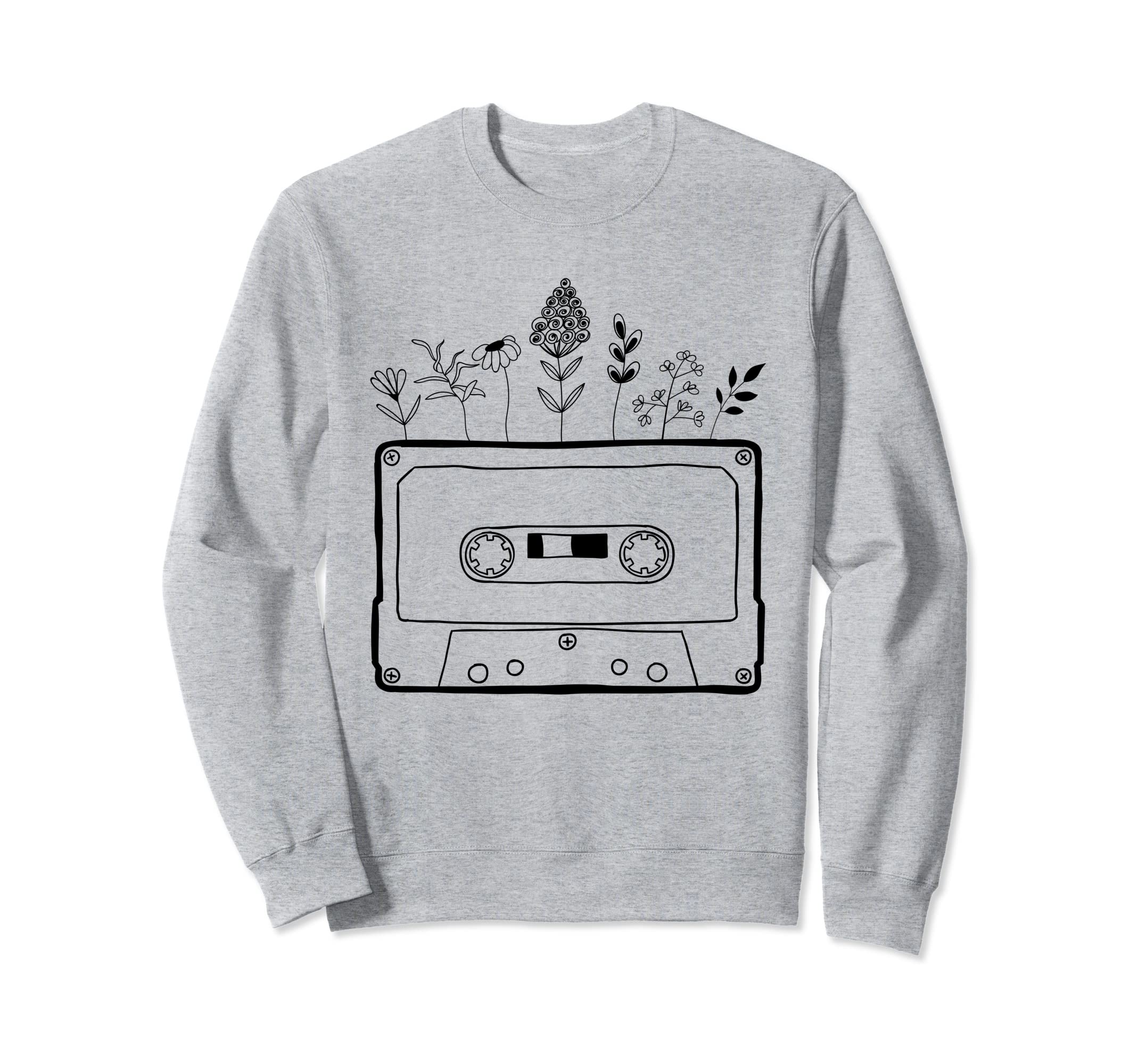 Floral Flower Cassette Tape Vinyl Sweatshirt - Novelty Apparel for Adults - T-Shirt, Sweatshirt, Hoodie