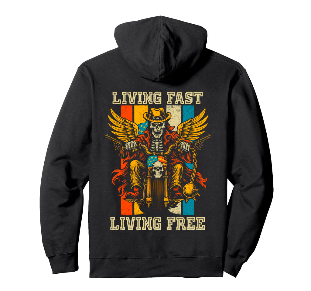 Living Fast Free Motorcycle Biker Backside Hoodie - Custom Art Print Unisex - T-Shirt, Sweatshirt, Hoodie