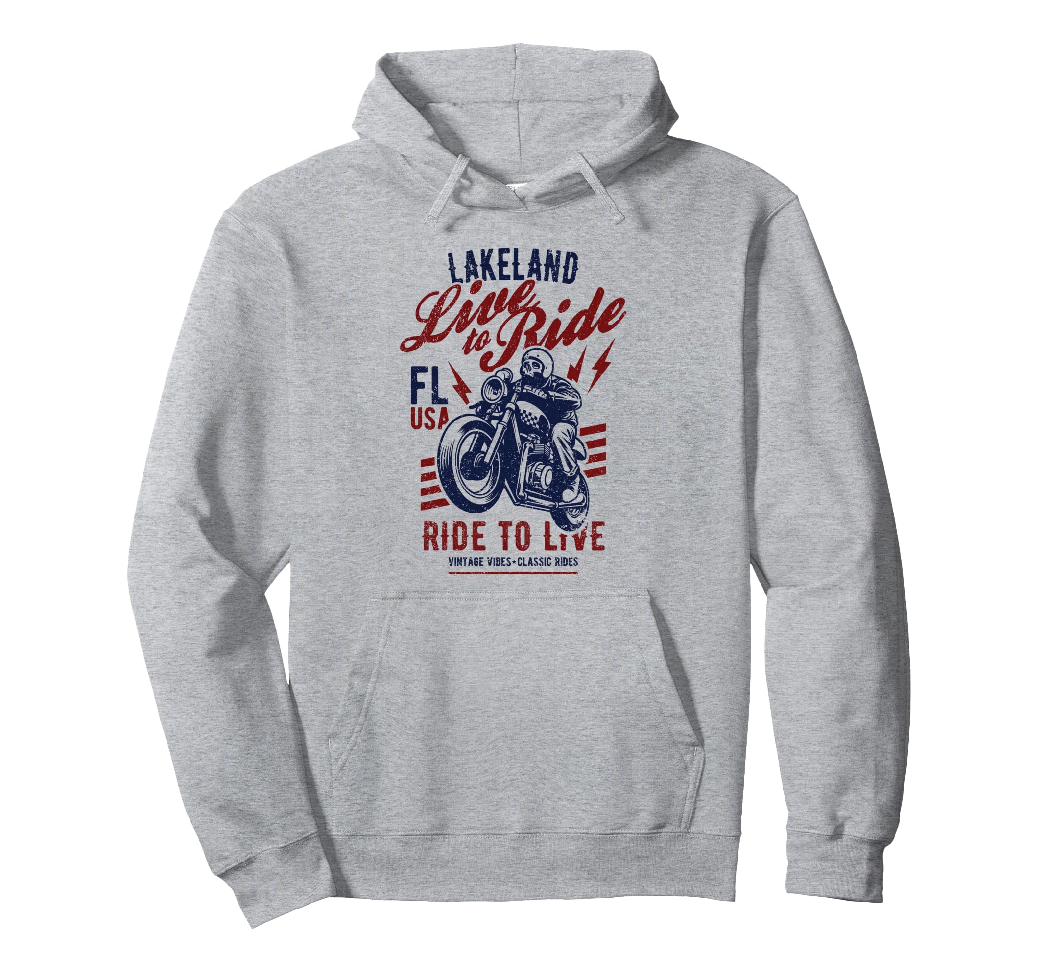 Lakeland Florida Usa Motorcycle Skull Hoodie - Aesthetic Graphic Unisex - T-Shirt, Sweatshirt, Hoodie