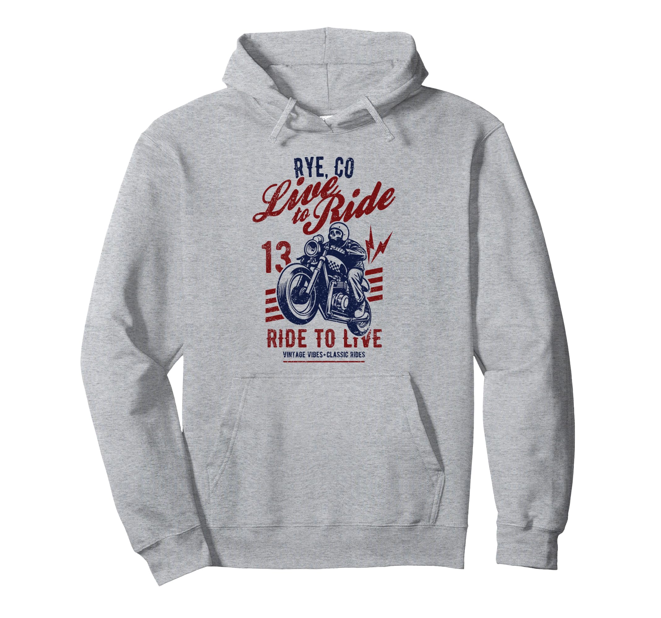 Rye Colorado Usa Motorcycle Skull Hoodie - Casual Everyday Wear Men Women - T-Shirt, Sweatshirt, Hoodie