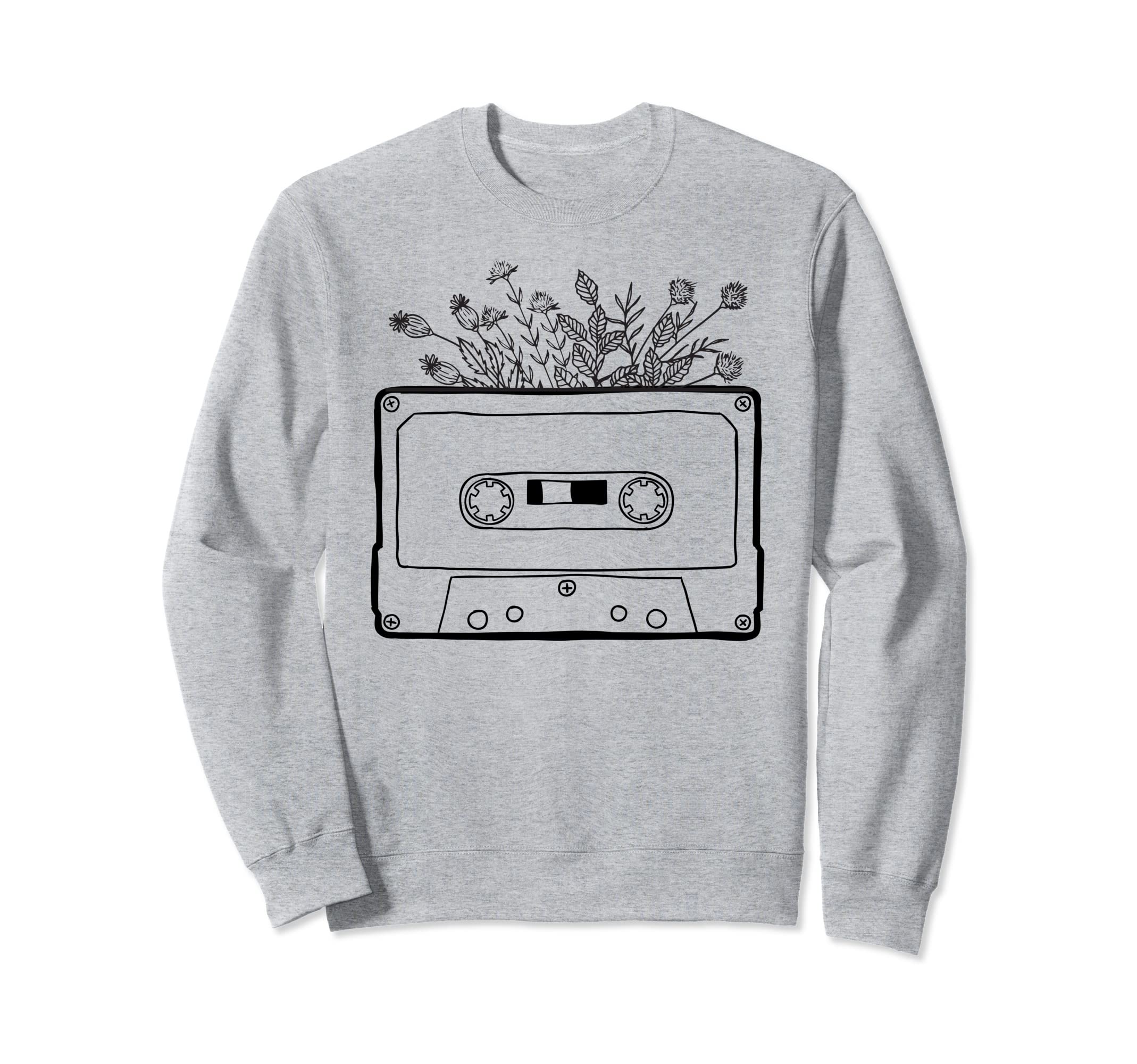 Floral Flower Cassette Tape Vinyl Sweatshirt - Minimalist Print Men Women - T-Shirt, Sweatshirt, Hoodie