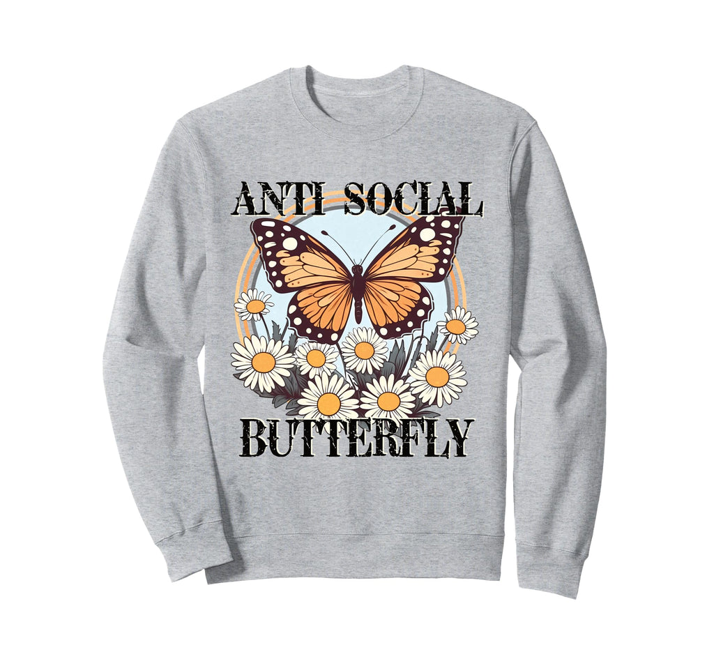Anti Social Butterfly Daisy Sweatshirt - Casual Everyday Wear for Adults - T-Shirt, Sweatshirt, Hoodie