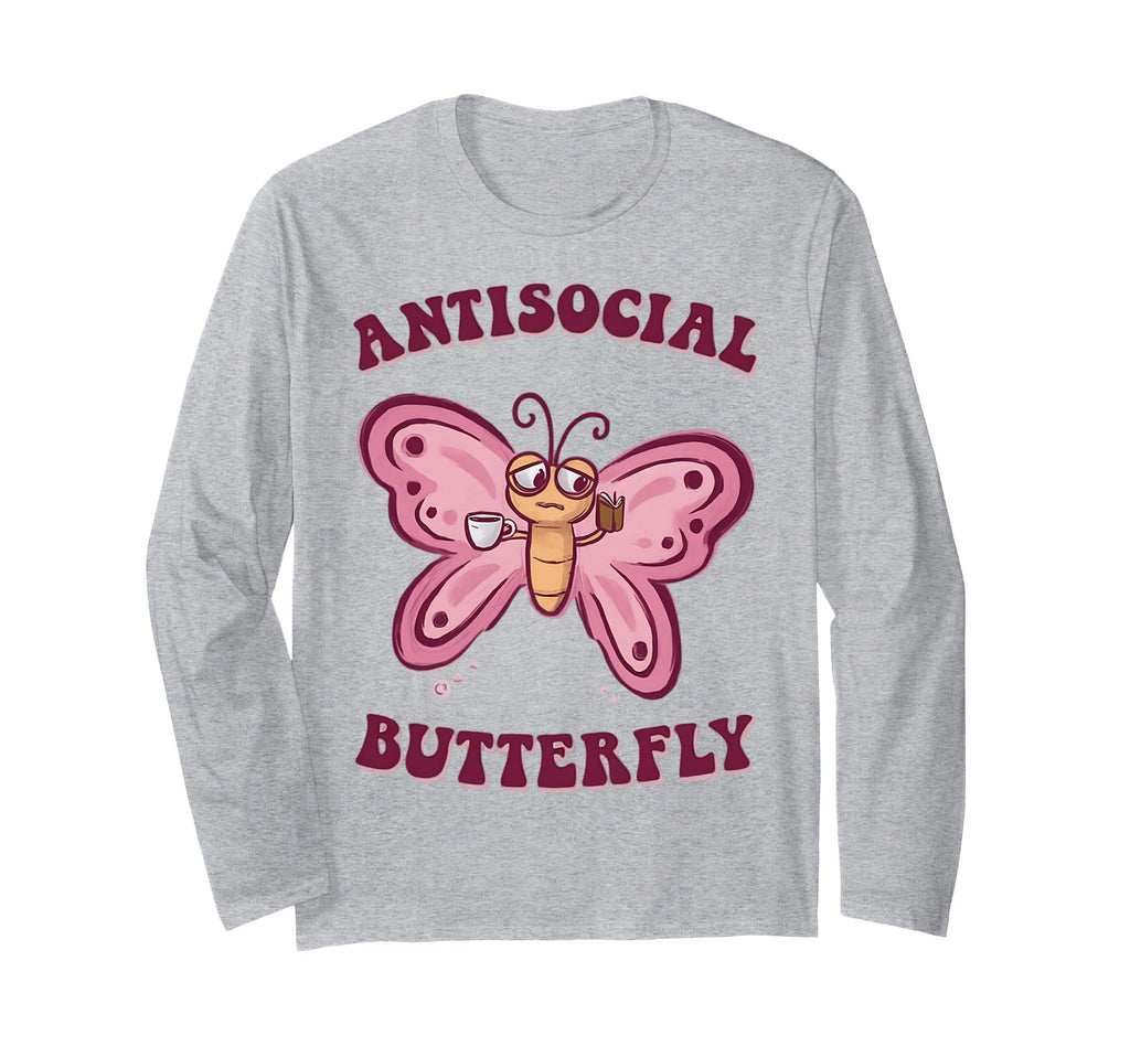Groovy Anti Social Butterfly Ironic T-Shirt - Minimalist Print Men Women - T-Shirt, Sweatshirt, Hoodie