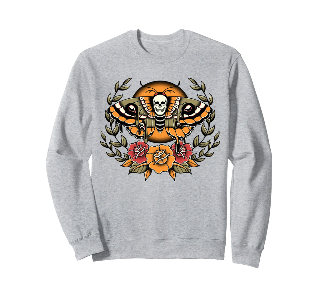 Skull Moth Edgy Old School Sweatshirt - Fun Novelty Design Men Women - T-Shirt, Sweatshirt, Hoodie