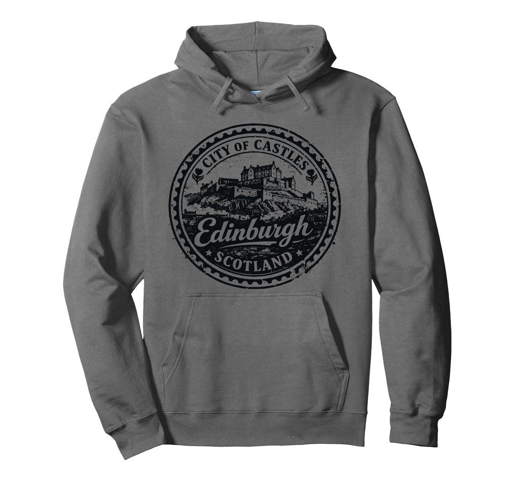 Edinburgh Scotland Uk Travel Stamp Hoodie - Fun Novelty Design Men Women - T-Shirt, Sweatshirt, Hoodie