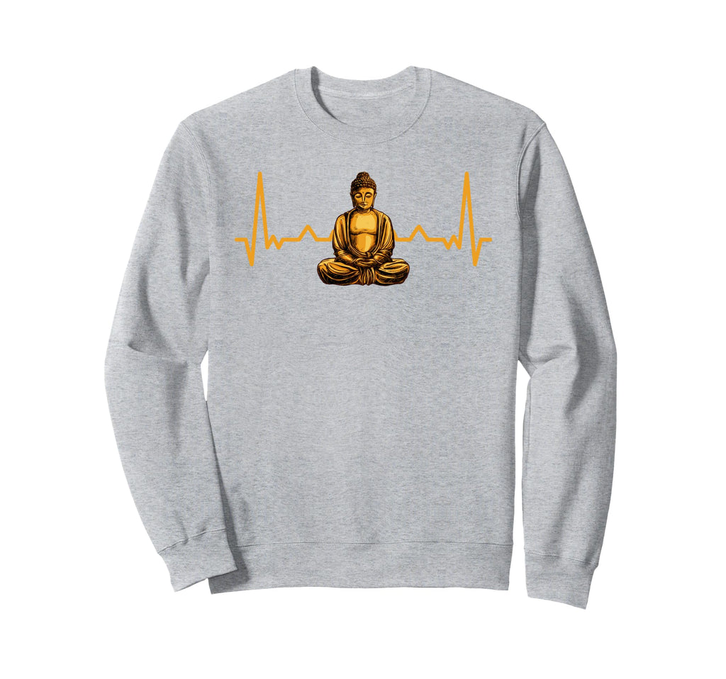 Mindfulness Buddha Heartbeat Sweatshirt - Fun Novelty Design Men Women - T-Shirt, Sweatshirt, Hoodie