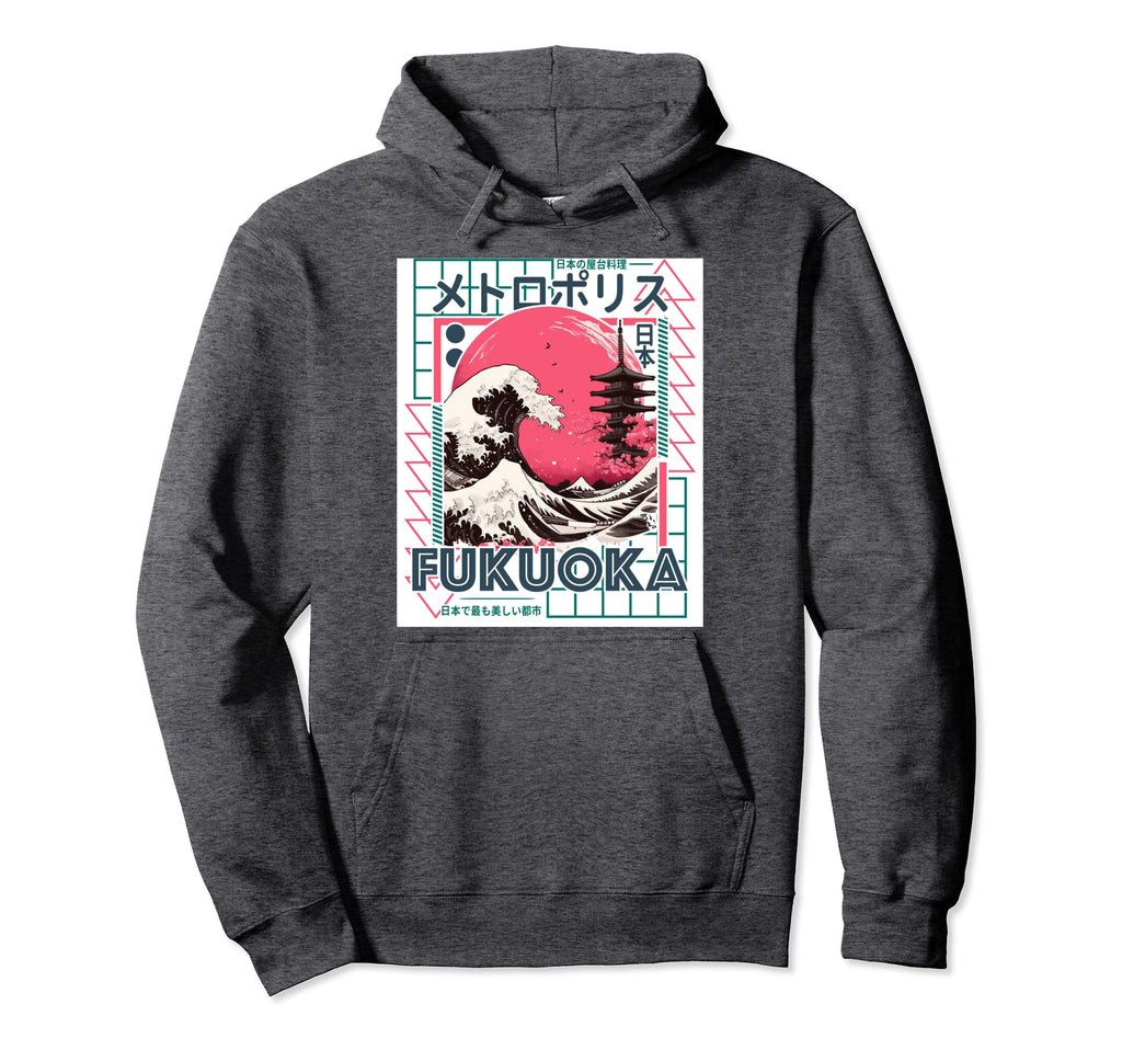 Fukuoka City 80S Synthwave Kanagawa Hoodie - Unique Graphic for Adults - T-Shirt, Sweatshirt, Hoodie