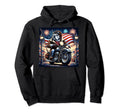 Patriotic Bulldog Motorcycle Hoodie - Fun Novelty Design Men Women - T-Shirt, Sweatshirt, Hoodie