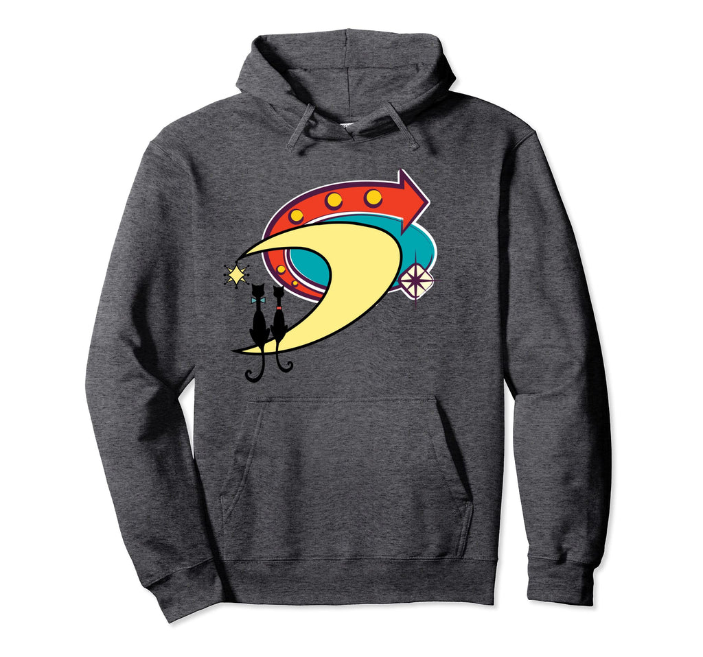 Mid Century Modern Cat Couple Moon W Hoodie - Custom Art Print for Adults - T-Shirt, Sweatshirt, Hoodie