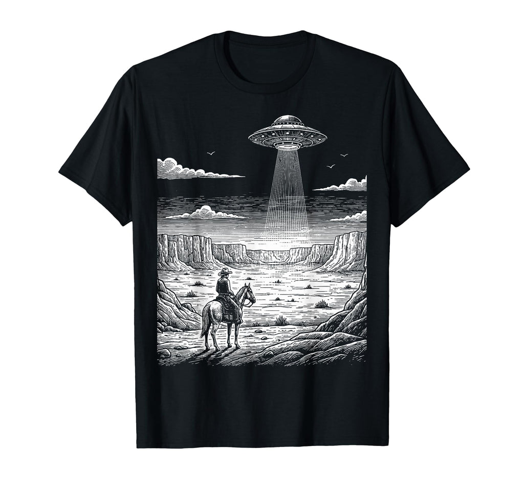Cowboy Ufo Encounter Western Desert Country T-Shirt - Unique Graphic Unisex - T-Shirt, Sweatshirt, Hoodie