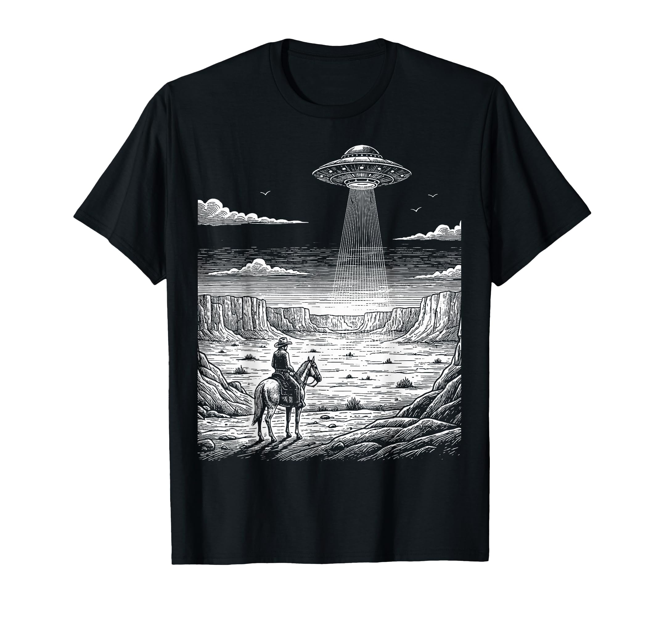 Cowboy Ufo Encounter Western Desert Country T-Shirt - Unique Graphic Unisex - T-Shirt, Sweatshirt, Hoodie