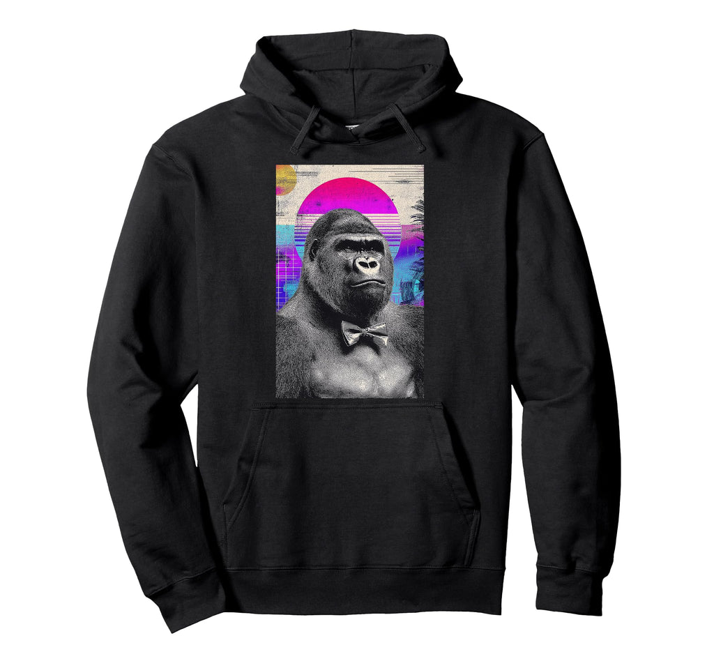Funny Gorilla Bow Tie 80S Synthwave Hoodie - Minimalist Print Men Women - T-Shirt, Sweatshirt, Hoodie