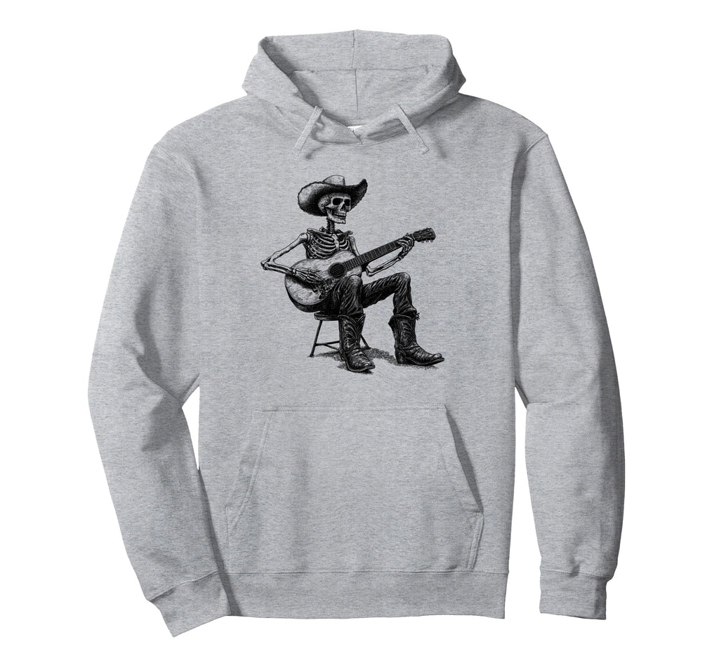 Western Cowboy Skeleton Playing Hoodie - Aesthetic Graphic for Adults - T-Shirt, Sweatshirt, Hoodie
