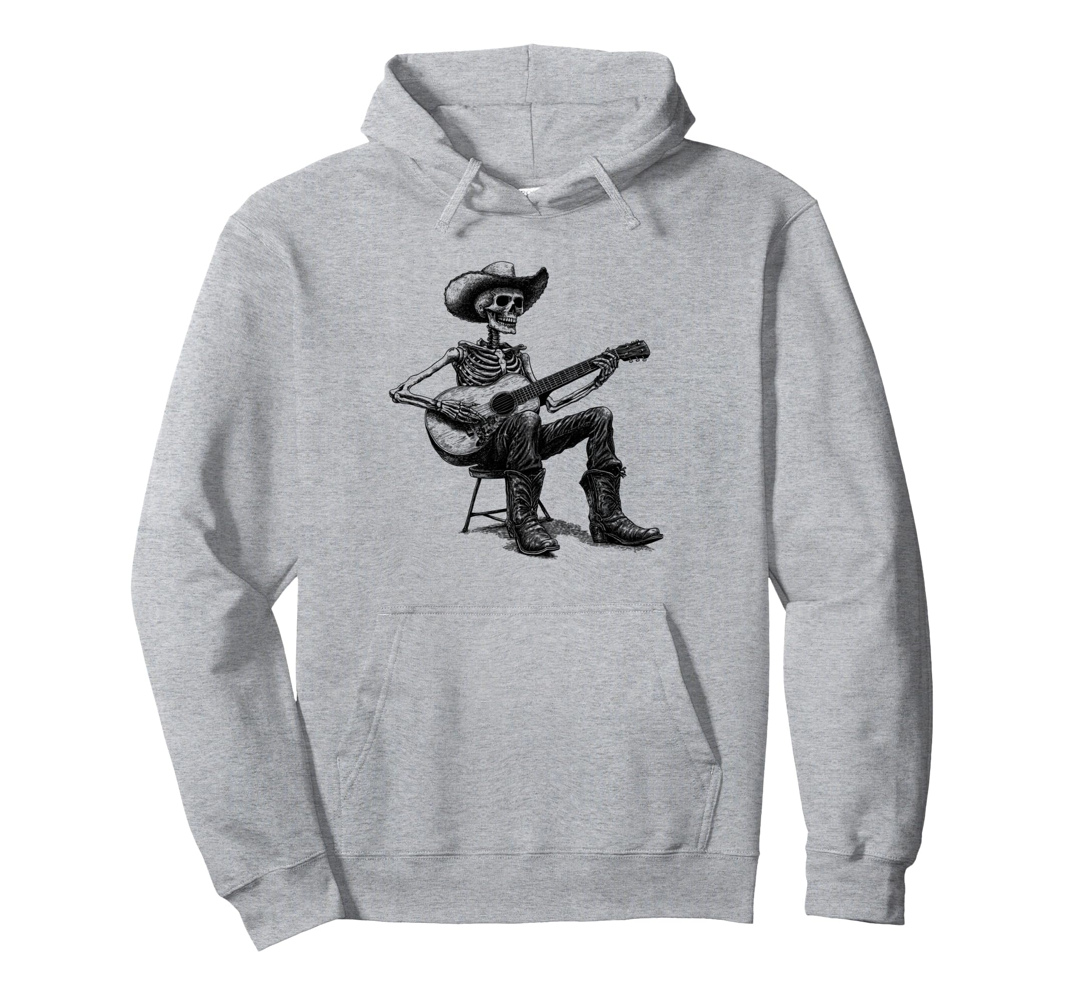 Western Cowboy Skeleton Playing Hoodie - Aesthetic Graphic for Adults - T-Shirt, Sweatshirt, Hoodie