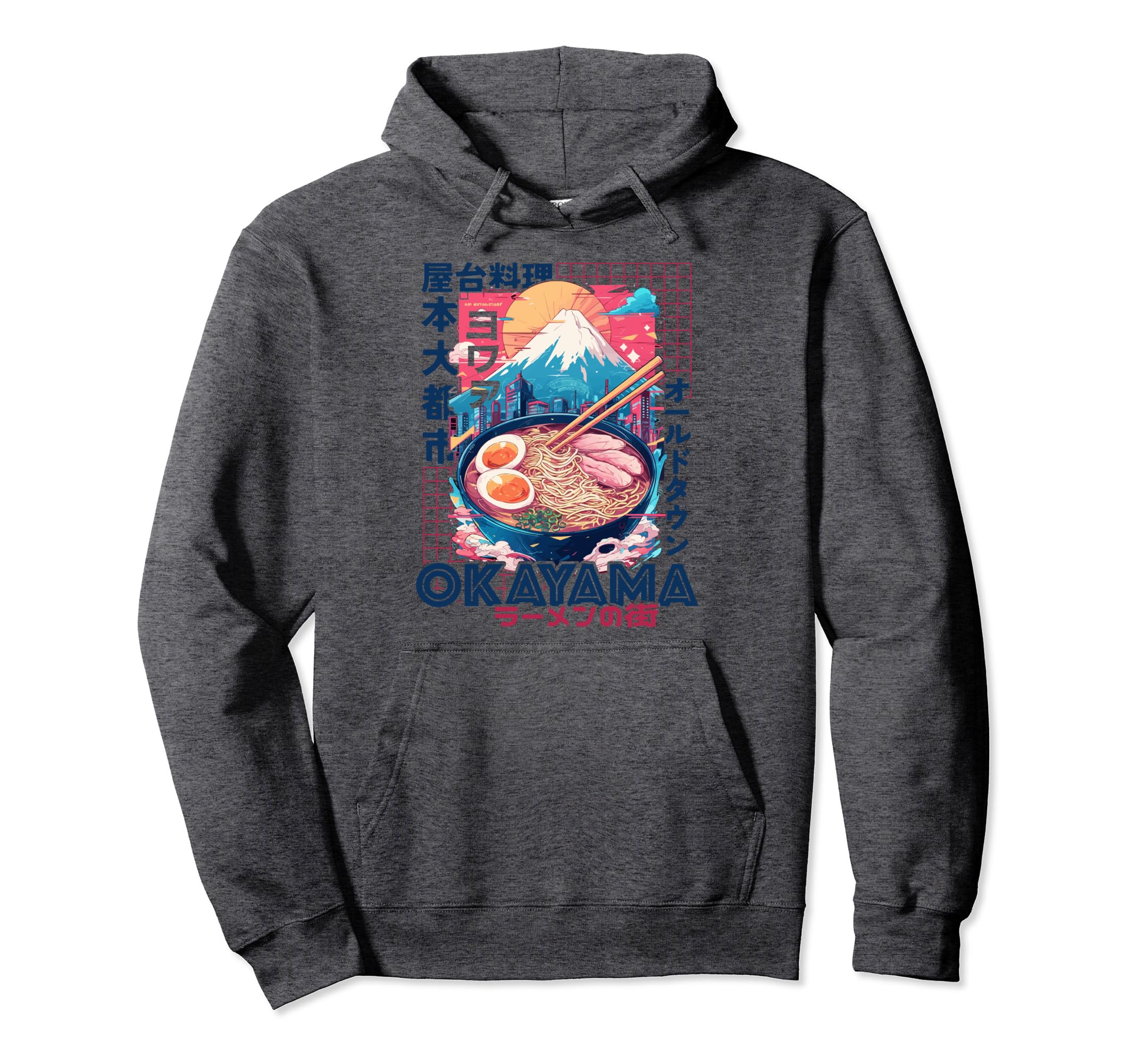 Okayama City 80S Synthwave Ramen Bowl Japan Hoodie - Trendy Graphic Unisex - T-Shirt, Sweatshirt, Hoodie