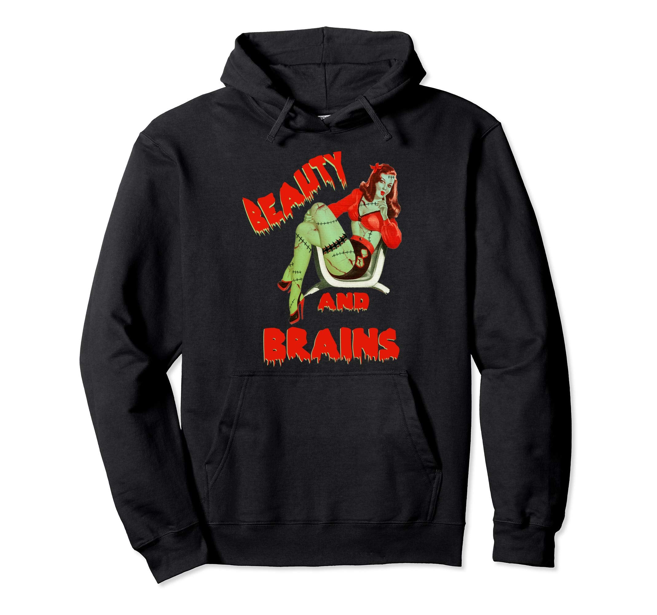 Zombie Pin Up Halloween Beauty Brains Hoodie - Custom Art Print Men Women - T-Shirt, Sweatshirt, Hoodie