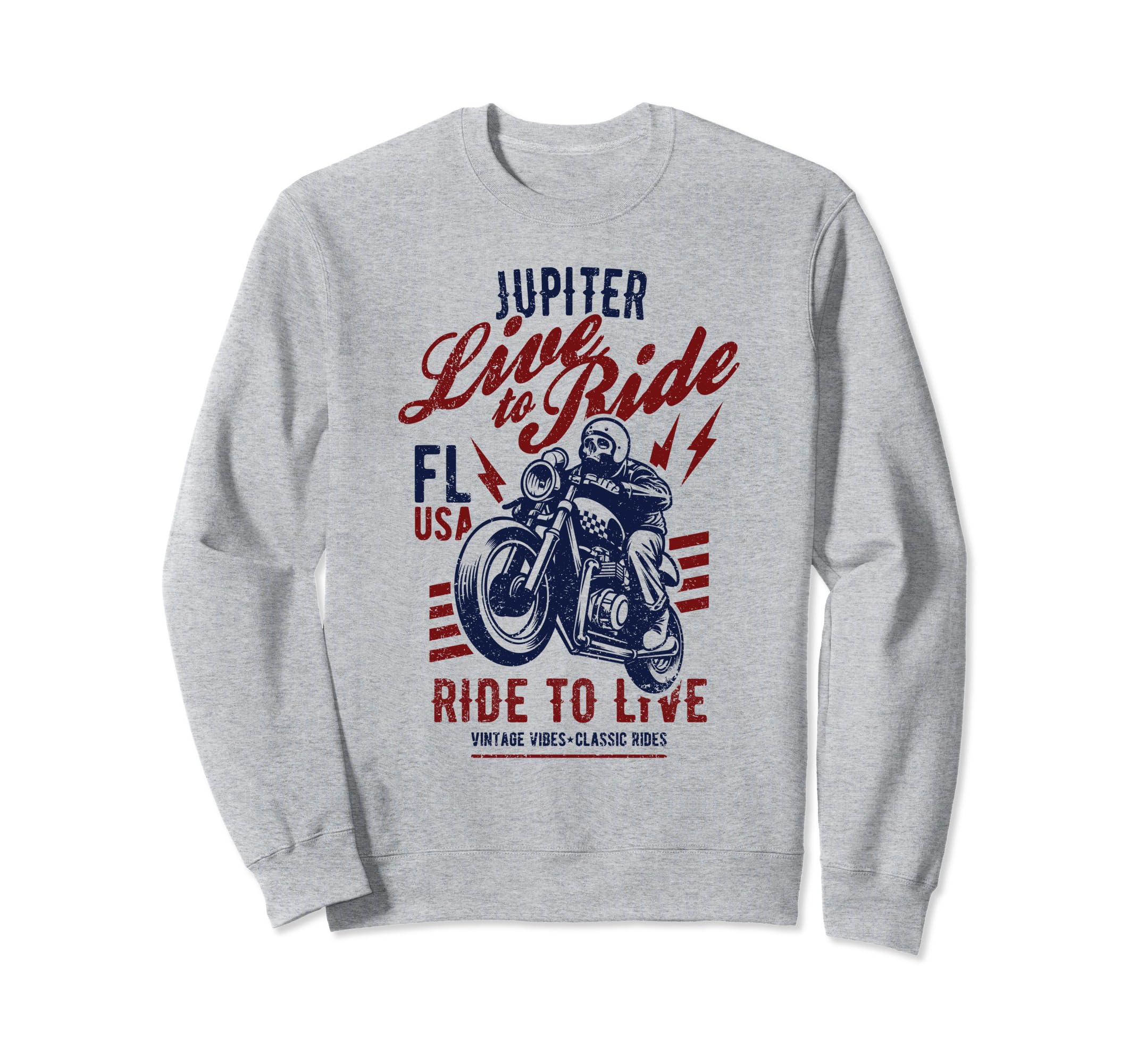 Jupiter Florida Usa Motorcycle Skull Sweatshirt - Graphic Print for Adults - T-Shirt, Sweatshirt, Hoodie