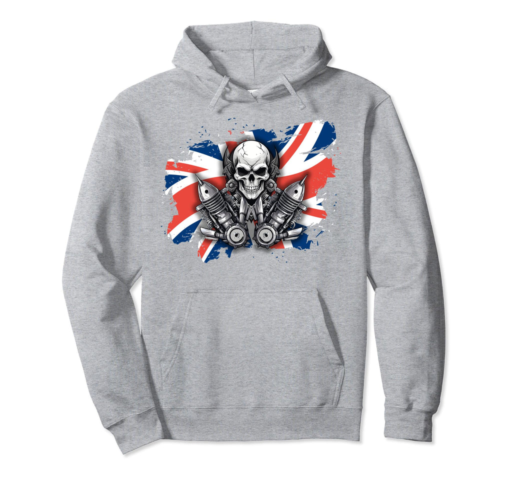 British Patriotic Motorcycle Skull Hoodie - Fun Novelty Design Unisex - T-Shirt, Sweatshirt, Hoodie