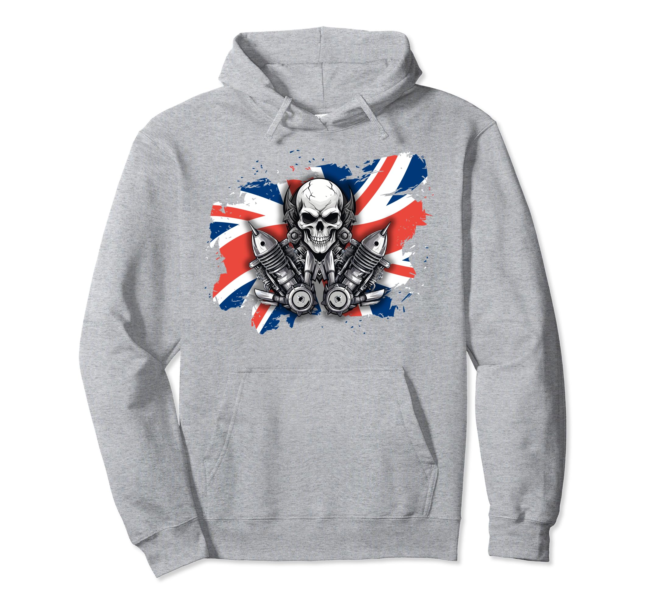 British Patriotic Motorcycle Skull Hoodie - Fun Novelty Design Unisex - T-Shirt, Sweatshirt, Hoodie