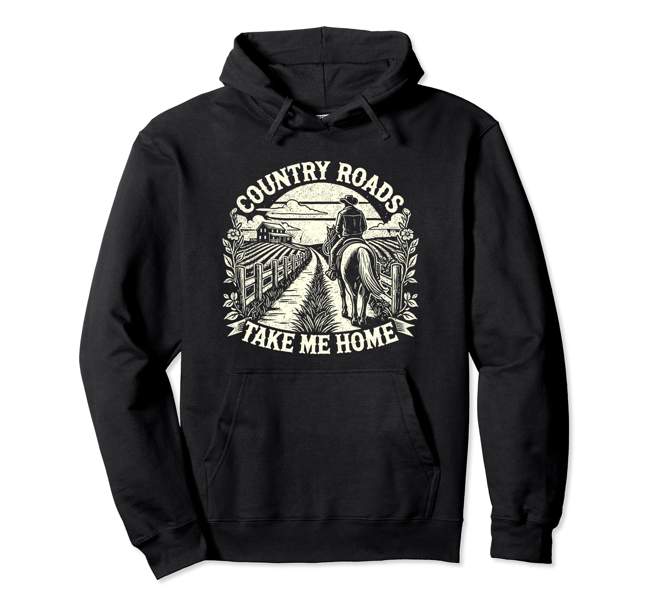 Country Roads Take Me Home Cowboy Hoodie - Casual Everyday Wear for Adults - T-Shirt, Sweatshirt, Hoodie