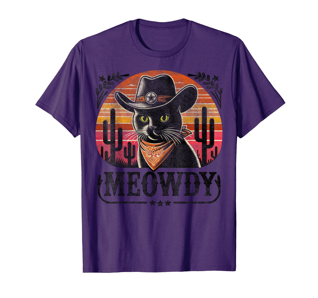 Meowdy Black Cat Sunset Howdy T-Shirt - Fun Novelty Design for Adults - T-Shirt, Sweatshirt, Hoodie