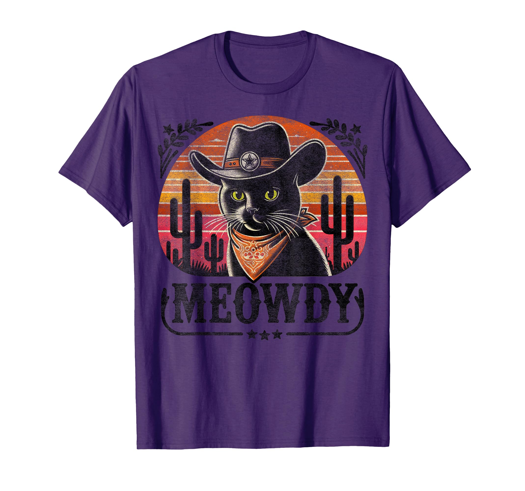 Meowdy Black Cat Sunset Howdy T-Shirt - Fun Novelty Design for Adults - T-Shirt, Sweatshirt, Hoodie