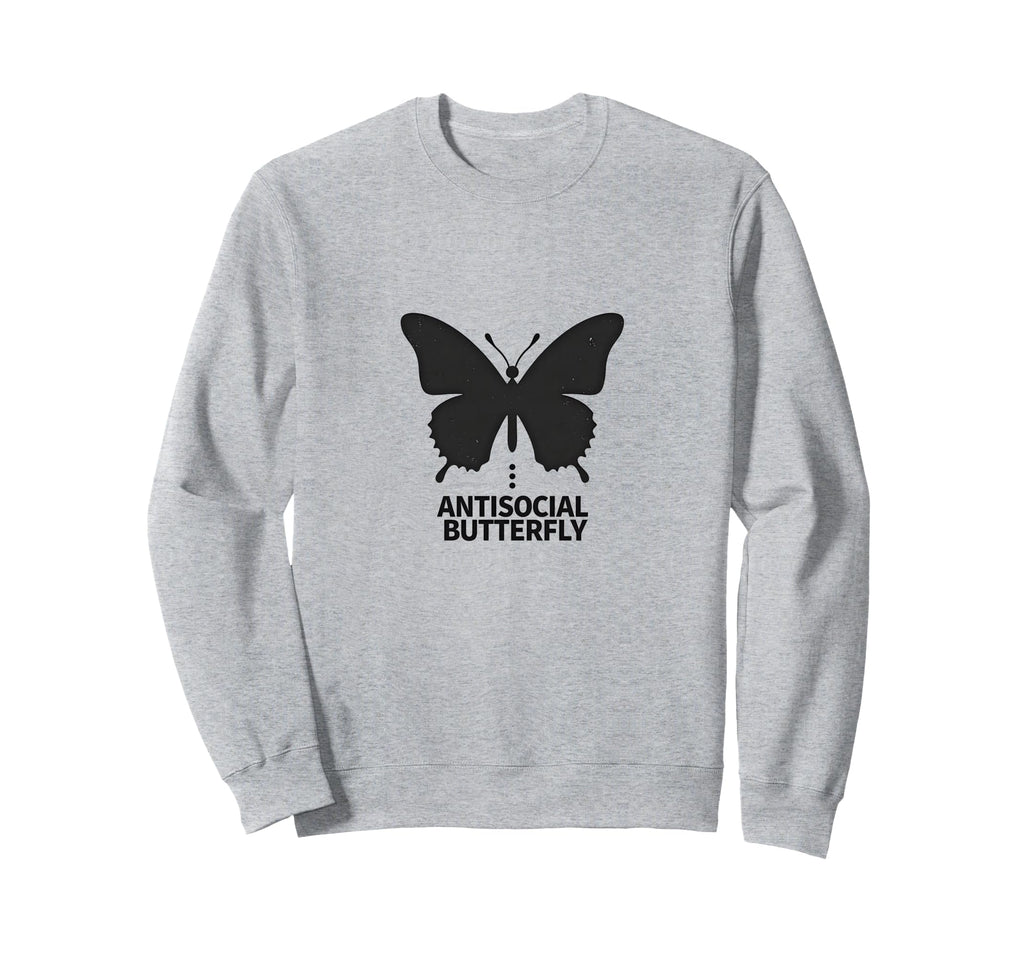 Antisocial Butterfly Minimalist Black Sweatshirt - Trendy Graphic Unisex - T-Shirt, Sweatshirt, Hoodie