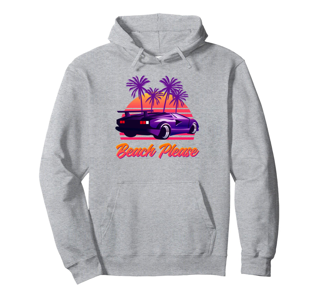 Beach Please Futuristic Vaporwave Hoodie - Fun Novelty Design for Adults - T-Shirt, Sweatshirt, Hoodie