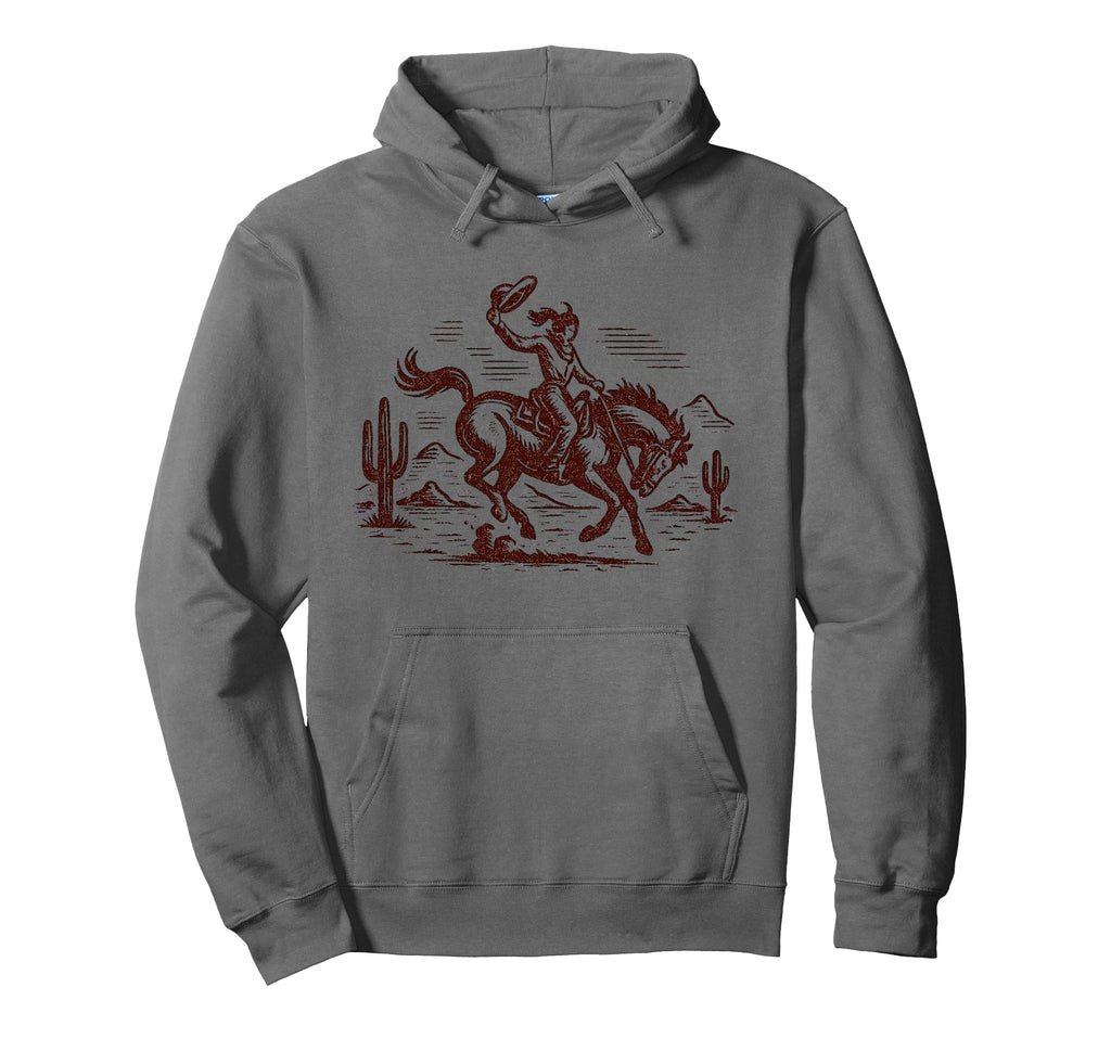 Cowgirl Rodeo Desert Scene Distressed Hoodie - Unique Graphic Unisex - T-Shirt, Sweatshirt, Hoodie