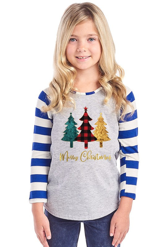 SALE Youth Merry Christmas Tree Plaid Striped Sleeve - Adult & Kids T-Shirts, Sweatshirts & Hoodies apparel design preview 1