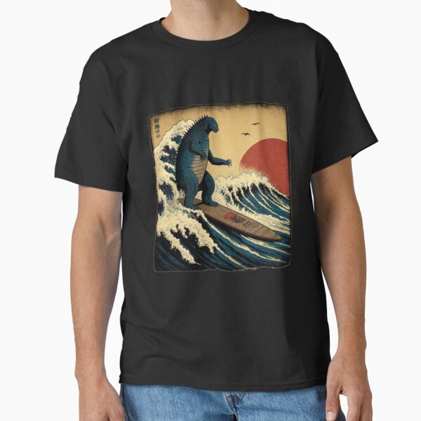 Godzilla Surfing The Great Wave by Hokusai Funny - Adult & Kids T-Shirts, Sweatshirts & Hoodies apparel design preview 1