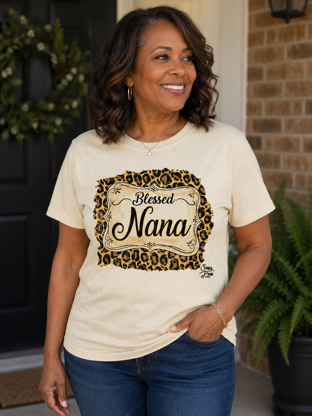 Sassy Frass Blessed Nana Leopard Front Print Bright - Adult & Kids T-Shirts, Sweatshirts & Hoodies apparel design preview 1