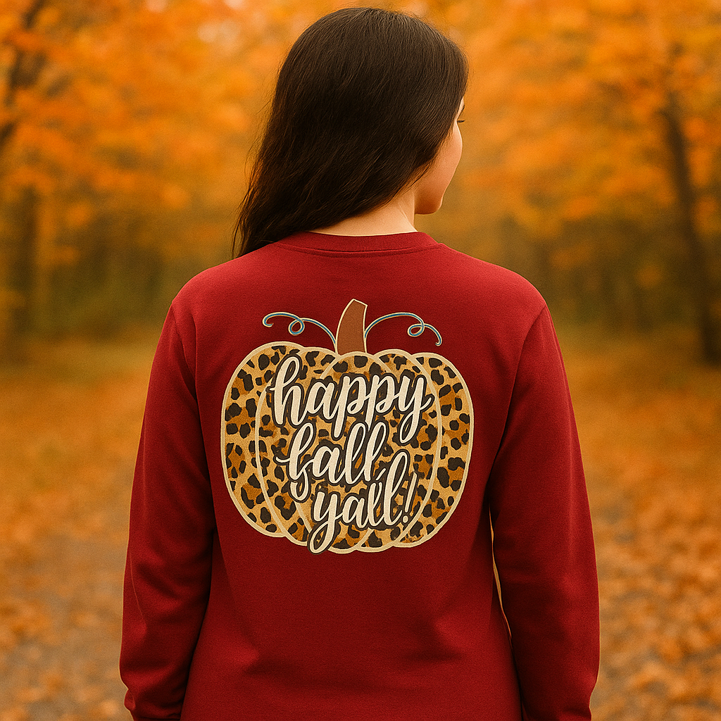 Girlie Girl Originals Preppy Happy Fall Y'all Leopard - Adult & Kids T-Shirts, Sweatshirts & Hoodies apparel design preview 1
