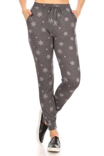 Gray Snowflake Print Fleece Lined Soft Lounge Jogger - Adult & Kids T-Shirts, Sweatshirts & Hoodies apparel design preview 1