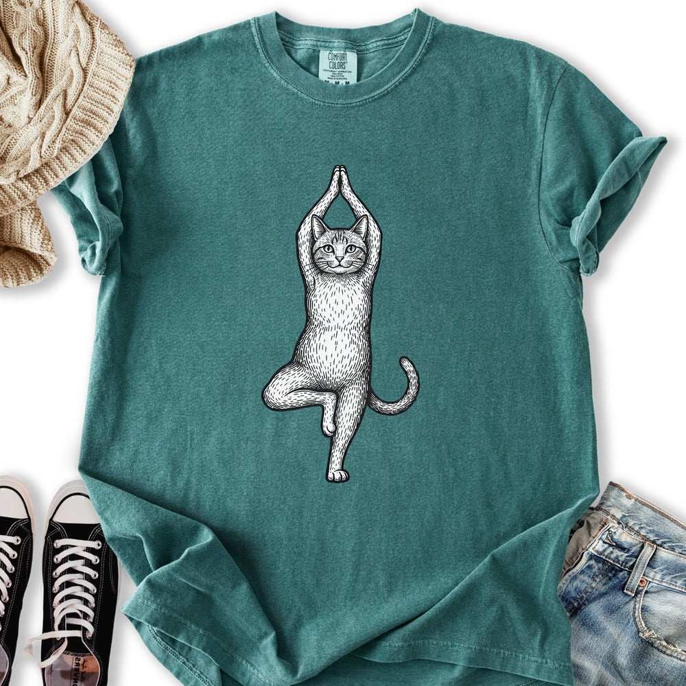 Yoga Tree Pose Cat - Adult & Kids T-Shirts, Sweatshirts & Hoodies apparel design preview 2