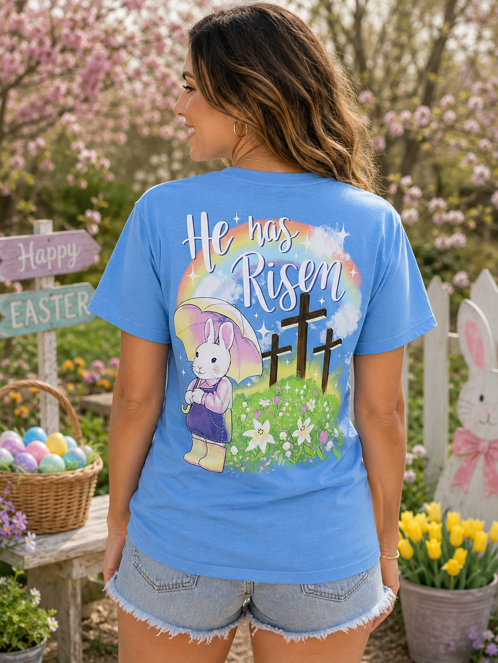 Southern Attitude Easter He Has Risen Bunny - Adult & Kids T-Shirts, Sweatshirts & Hoodies apparel design preview 1