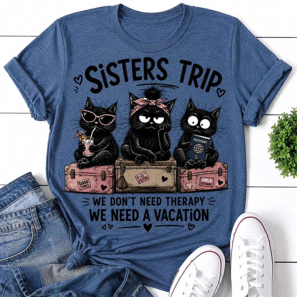 Sisters Trip We Don't Need Therapy Cat Print Women - Adult & Kids T-Shirts, Sweatshirts & Hoodies apparel design preview 1