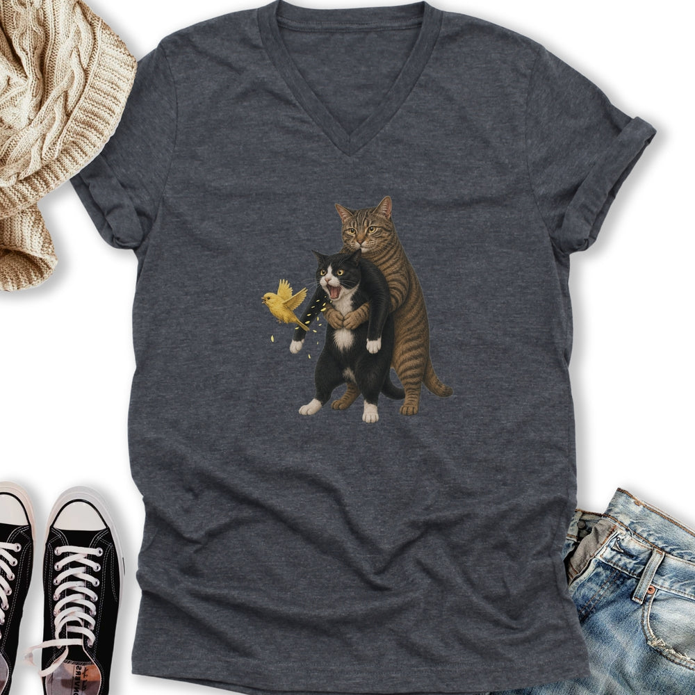 Cat Heimlich Maneuver V-Neck - Adult & Kids T-Shirts, Sweatshirts & Hoodies apparel design preview 1