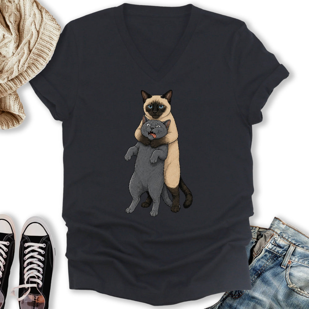 Siamese Cat Headlock V-Neck - Adult & Kids T-Shirts, Sweatshirts & Hoodies apparel design preview 2