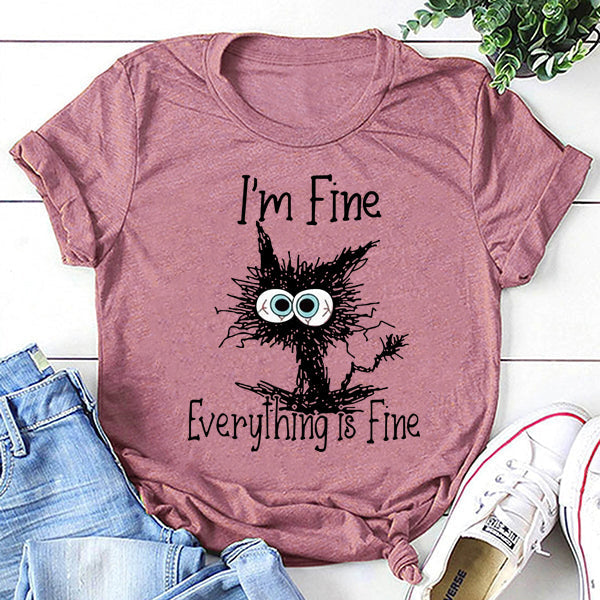 I'm Fine Everything Is Cat Print Women Slogan - Adult & Kids T-Shirts, Sweatshirts & Hoodies apparel design preview 3