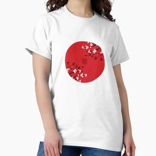 White Oriental Cherry Blossoms on Red and Chinese - Adult & Kids T-Shirts, Sweatshirts & Hoodies apparel design preview 1