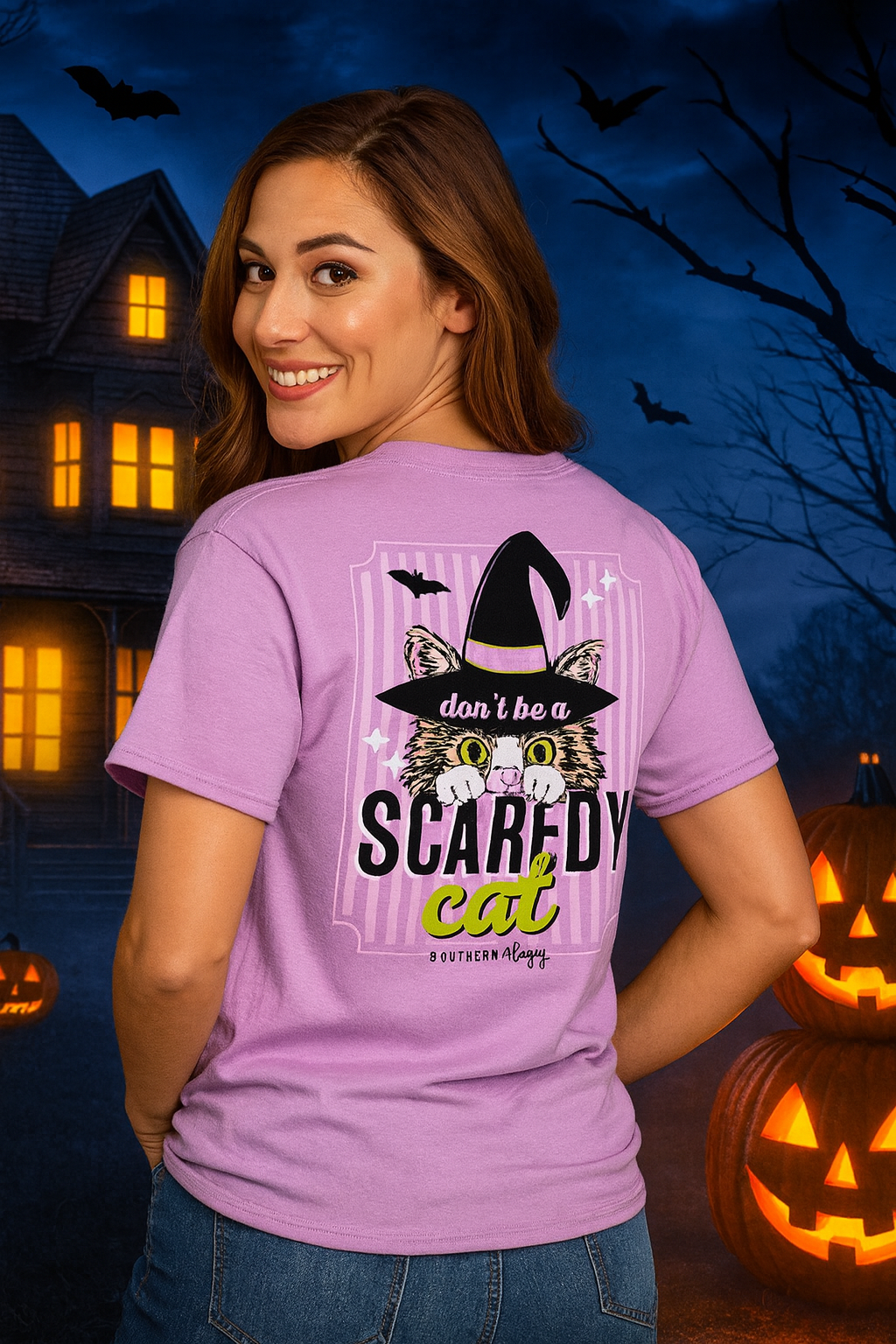Southernology Scaredy Cat Fall Comfort Colors - Adult & Kids T-Shirts, Sweatshirts & Hoodies apparel design preview 2