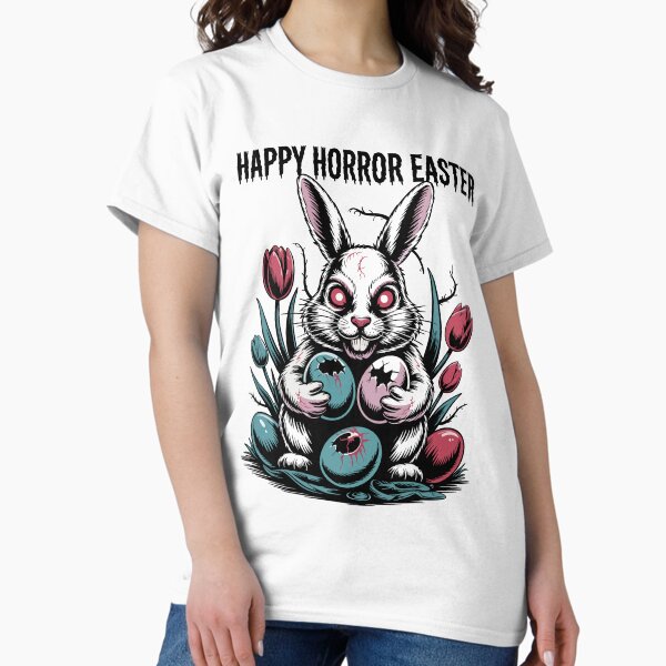 Horror Easter Bunny with Eggs and Flowers - Adult & Kids T-Shirts, Sweatshirts & Hoodies apparel design preview 1