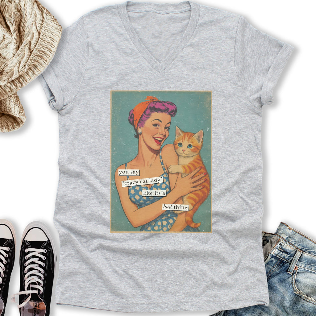Retro Crazy Cat Lady V-Neck - Adult & Kids T-Shirts, Sweatshirts & Hoodies apparel design preview 1