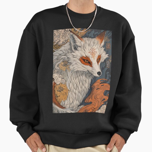 Japanese Kitsune Art: Silver Whispers Spirit - Adult & Kids T-Shirts, Sweatshirts & Hoodies apparel design preview 1