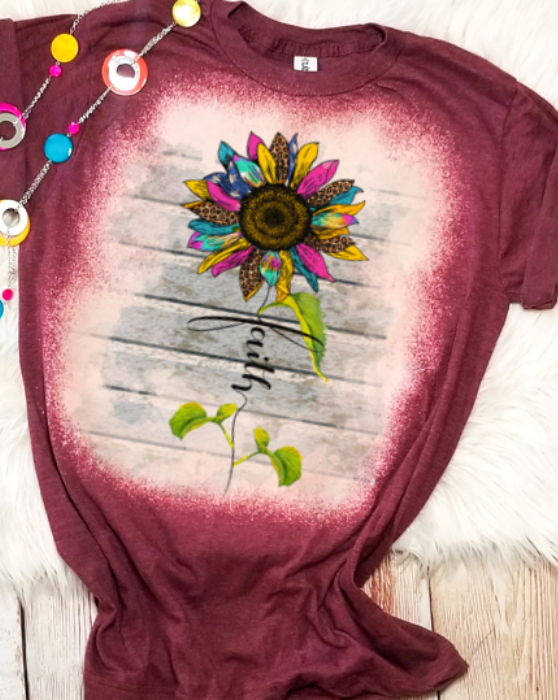 Faith Sunflower Bleached Dye Canvas Girlie - Adult & Kids T-Shirts, Sweatshirts & Hoodies apparel design preview 1